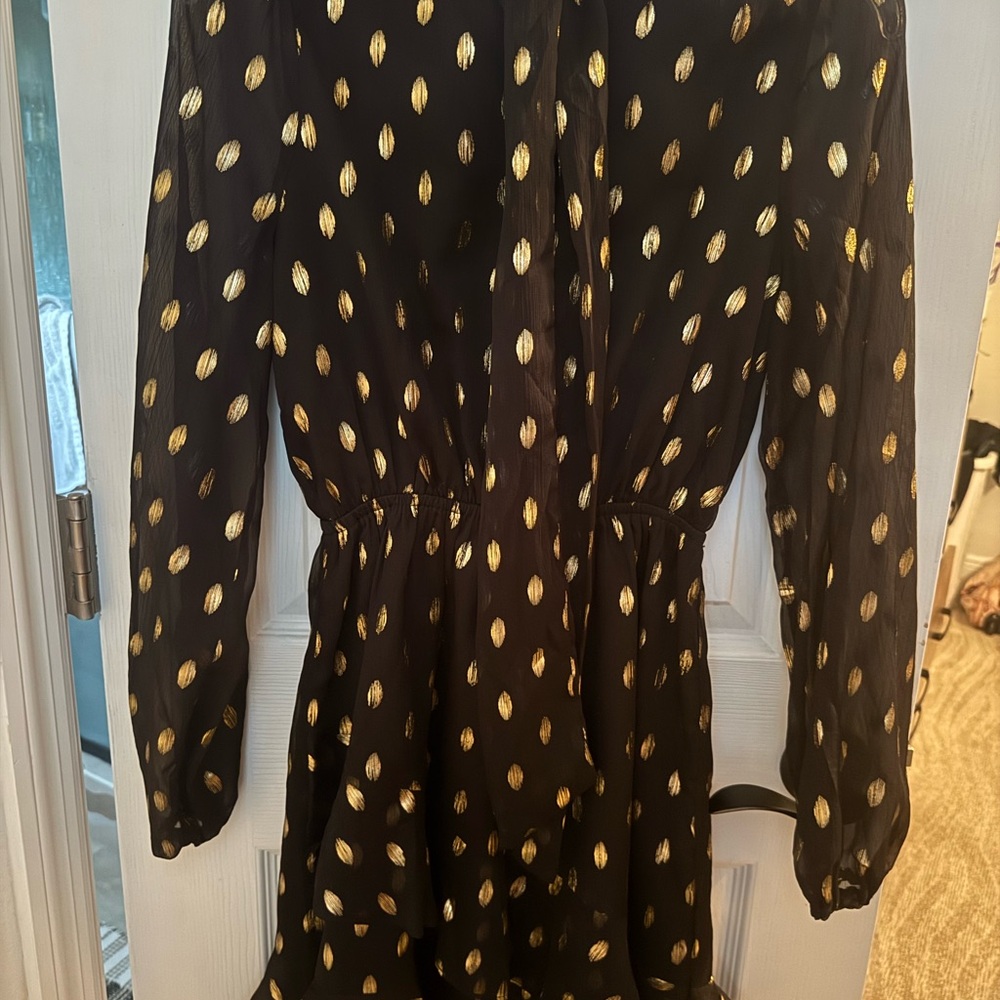 Women’s Black Long Sleeve Dress with Gold Dot Accents